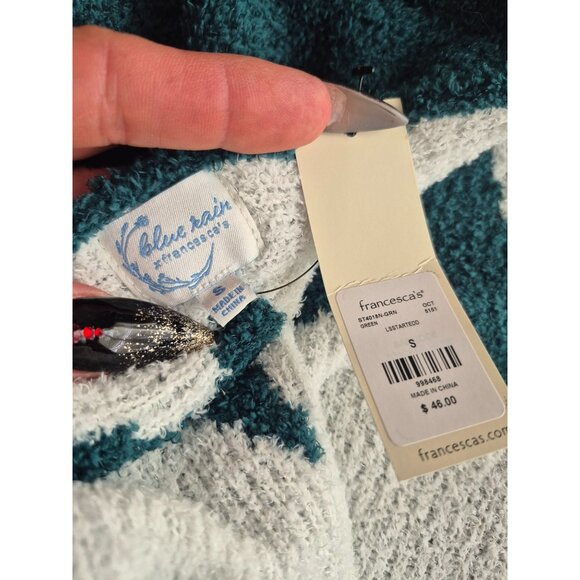 Starry Teal Blue Rain Francescas Knitted Sweater V-Neck Twist Front S - Picture 3 of 4
